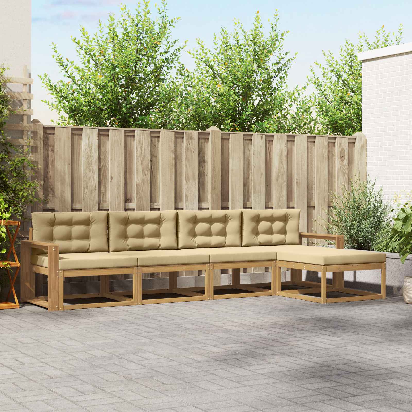 Outdoor-Sofagarnitur mit Kissen 4 pcs Weiß und Beige Polyester