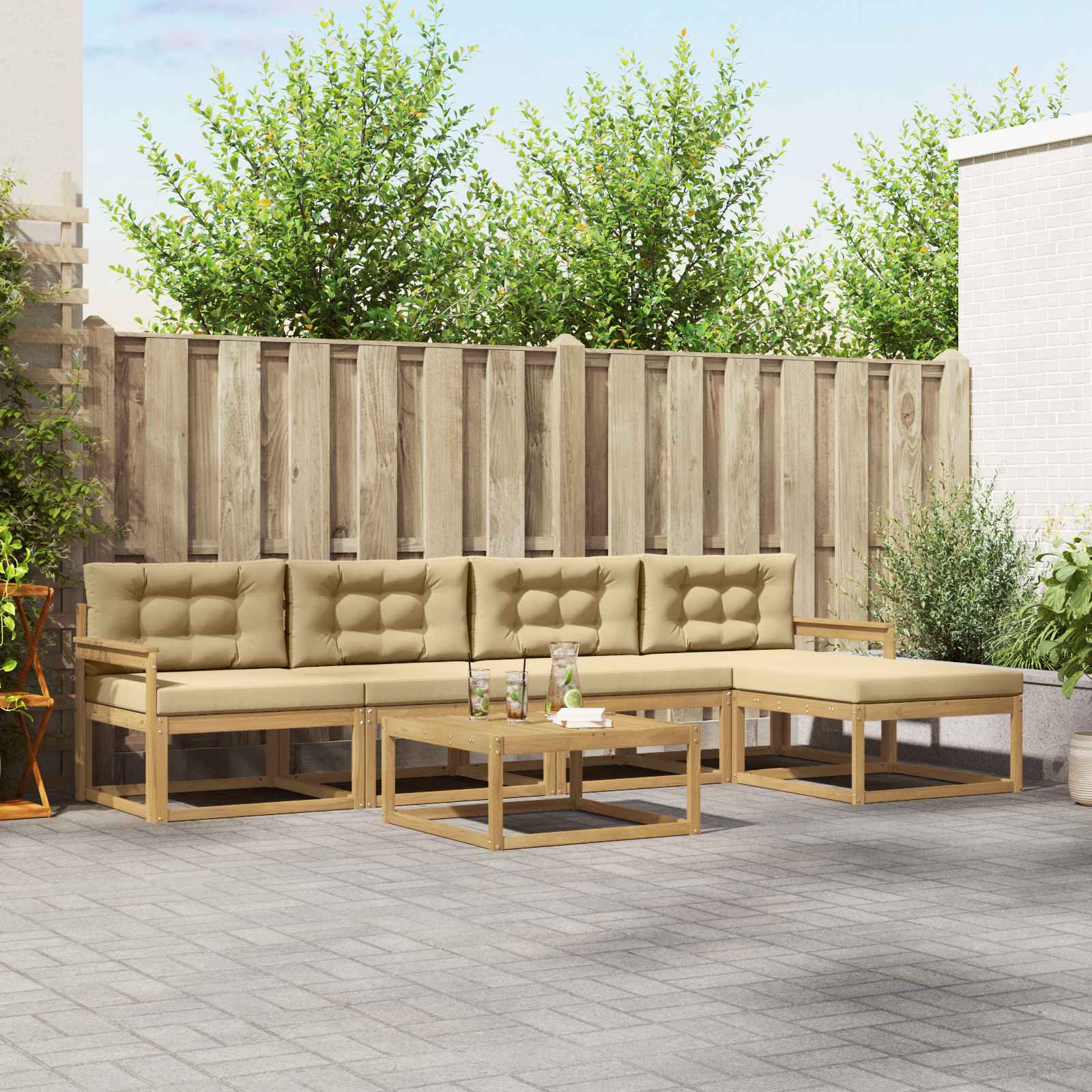 Outdoor-Sofagarnitur 6 pcs Weiß und Beige 79 x 79 x 37 cm