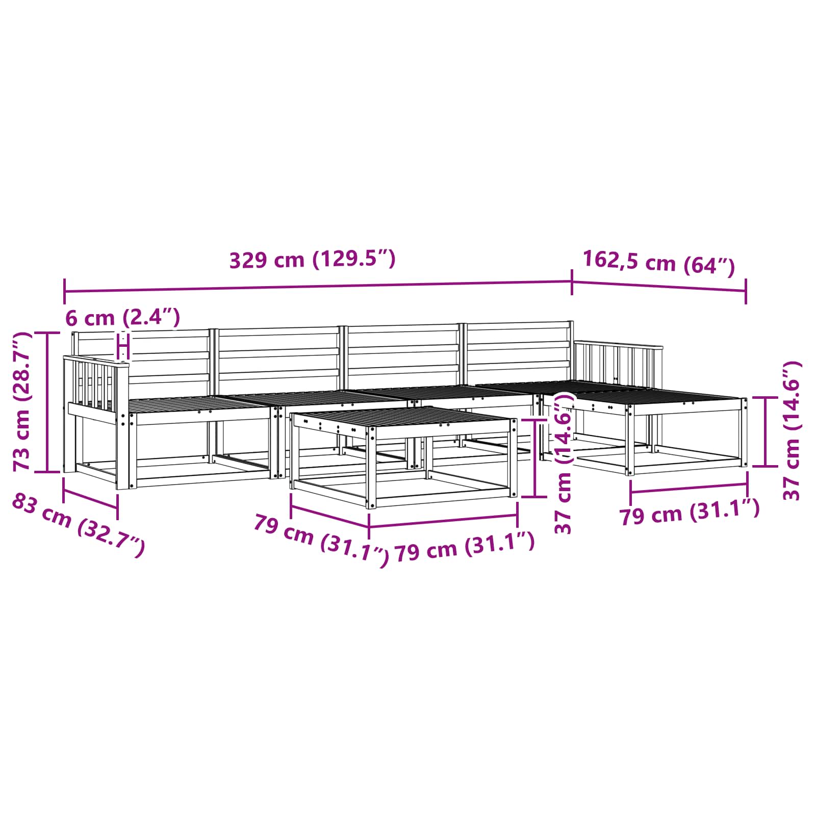 Outdoor-Sofagarnitur 6 pcs Weiß 79 x 79 x 37 cm
