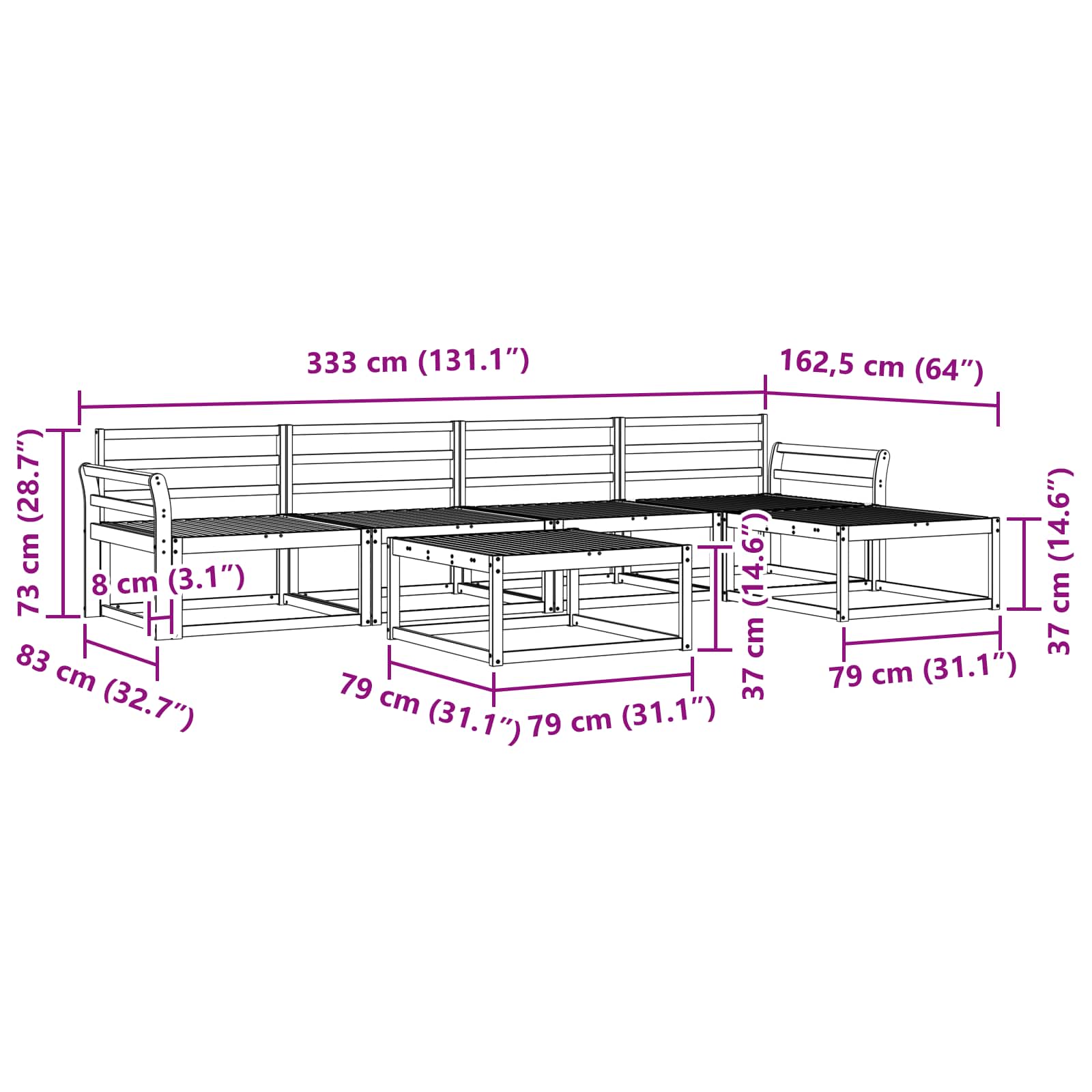 Outdoor-Sofagarnitur 6 pcs Weiß 79 x 79 x 37 cm