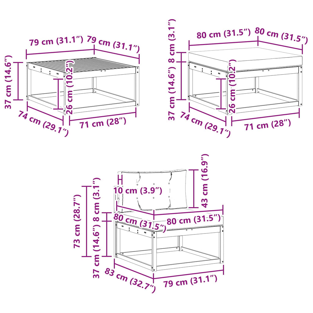 Outdoor-Sofagarnitur 6 pcs Weiß und Anthrazit 79 x 79 x 37 cm