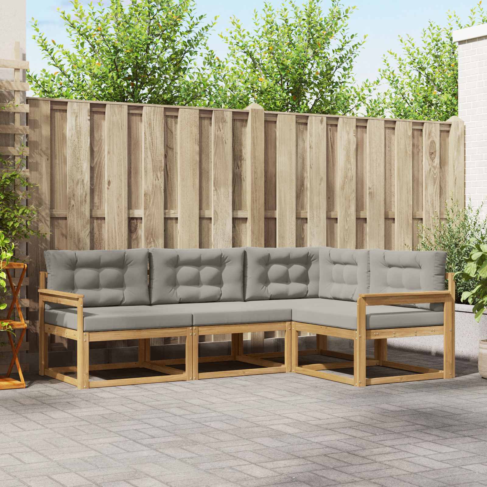 Outdoor-Sofagarnitur 3 pcs Weiß und Hellgrau Polyester