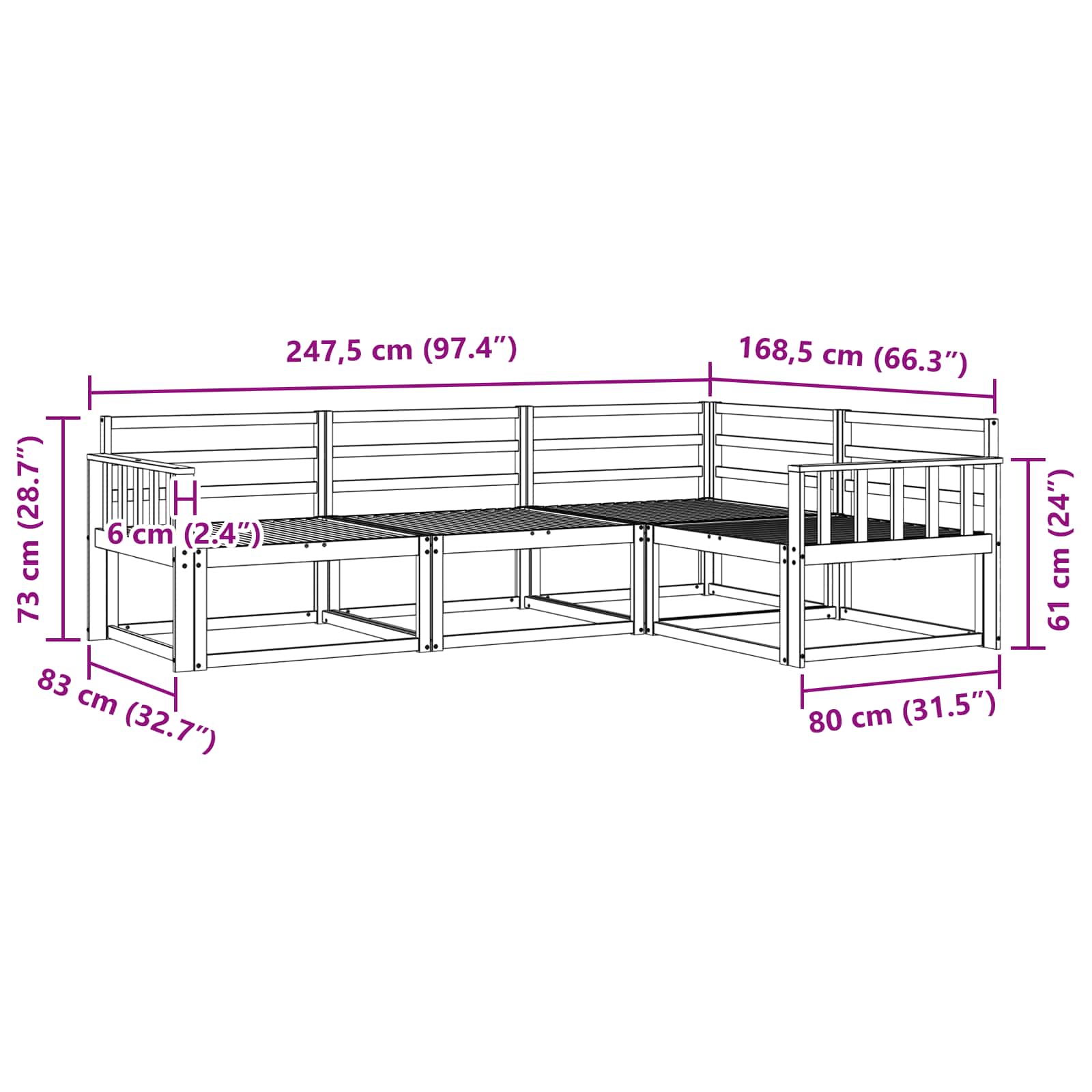 Outdoor-Sofagarnitur 4 pcs Weiß 247,5 x 168,5 x 73 cm