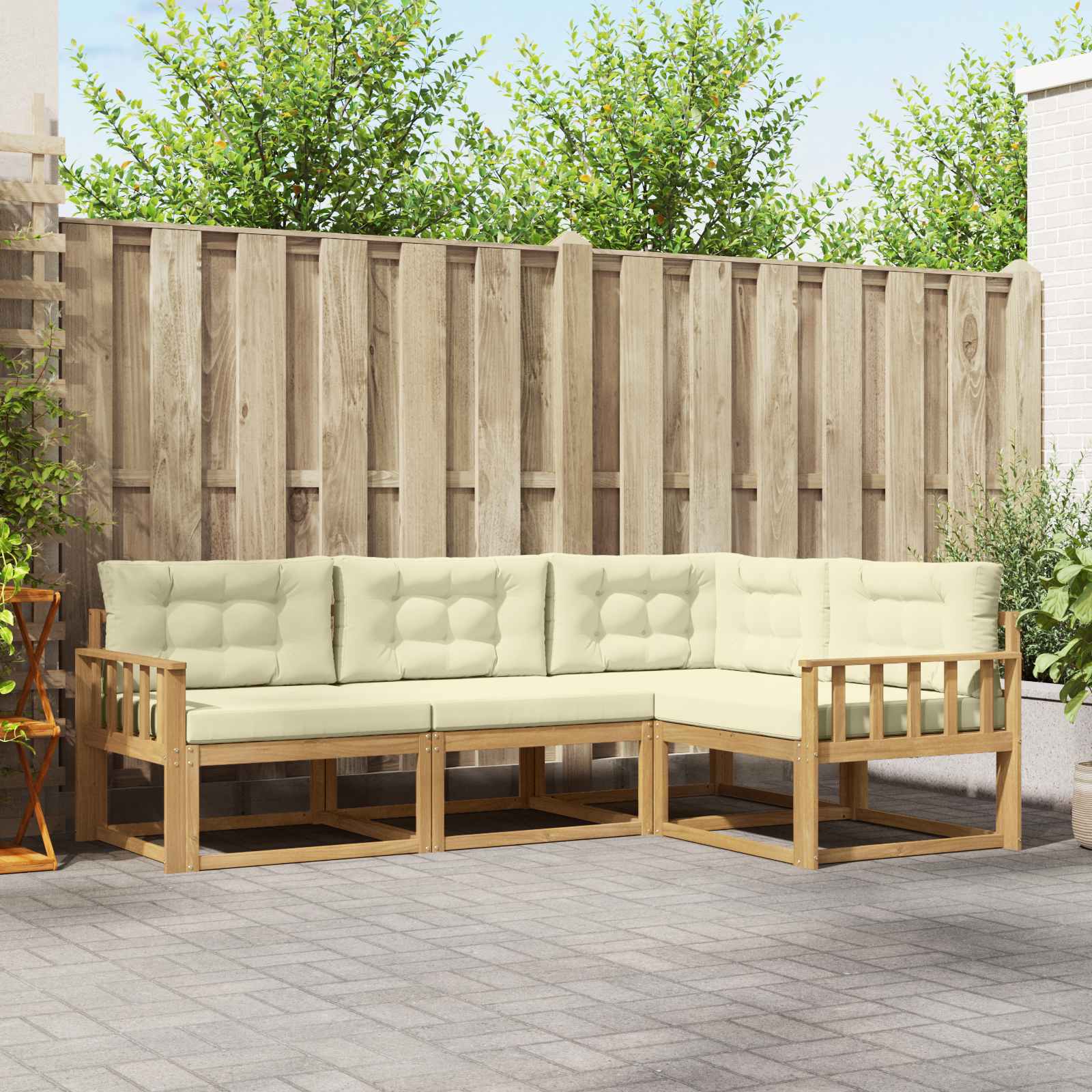 Outdoor-Sofagarnitur mit Kissen 3 pcs Weiß und Creme Polyester