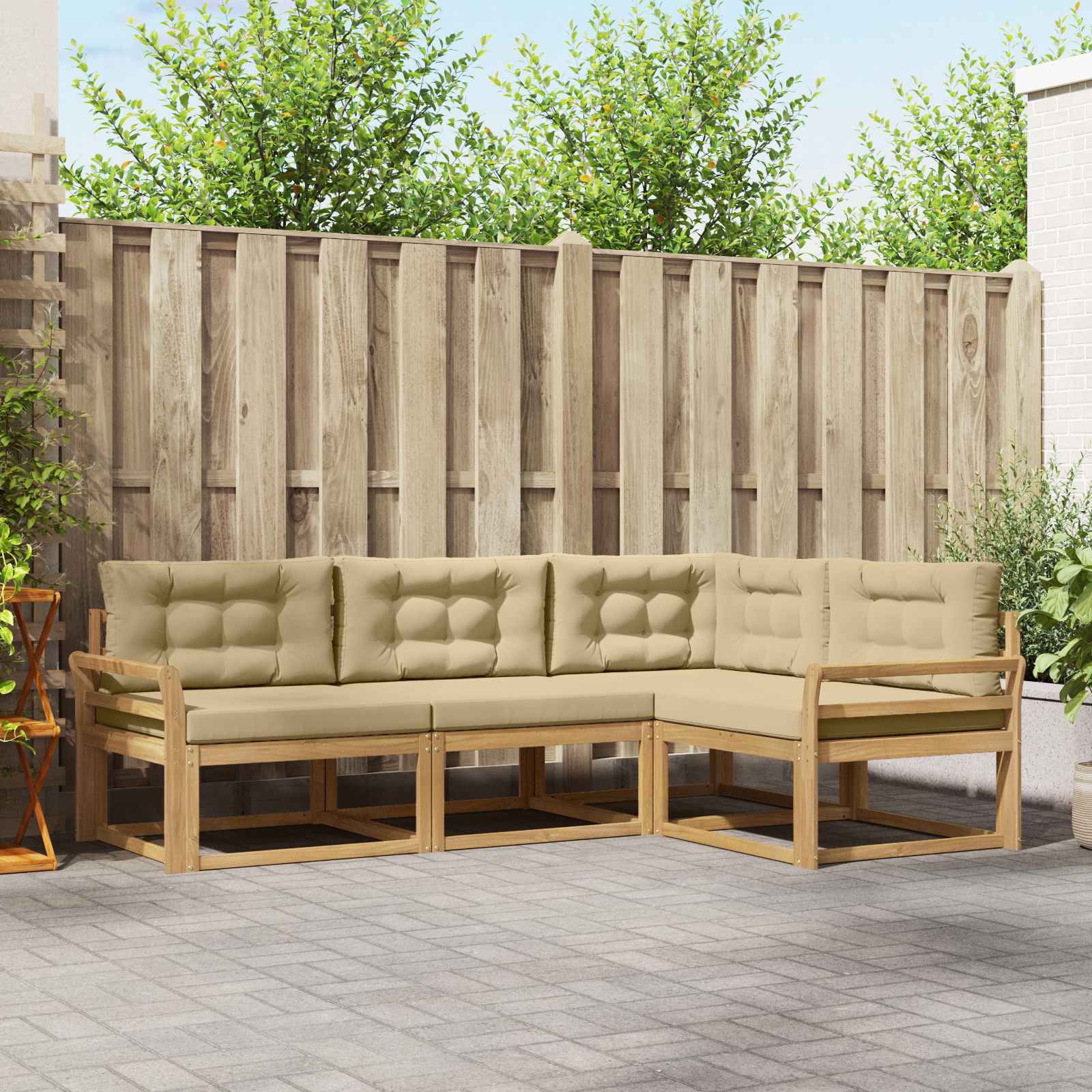 Outdoor-Sofagarnitur mit Kissen 3 pcs Weiß und Beige Polyester