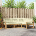 Outdoor-Sofagarnitur mit Kissen 3 pcs Weiß und Creme Polyester