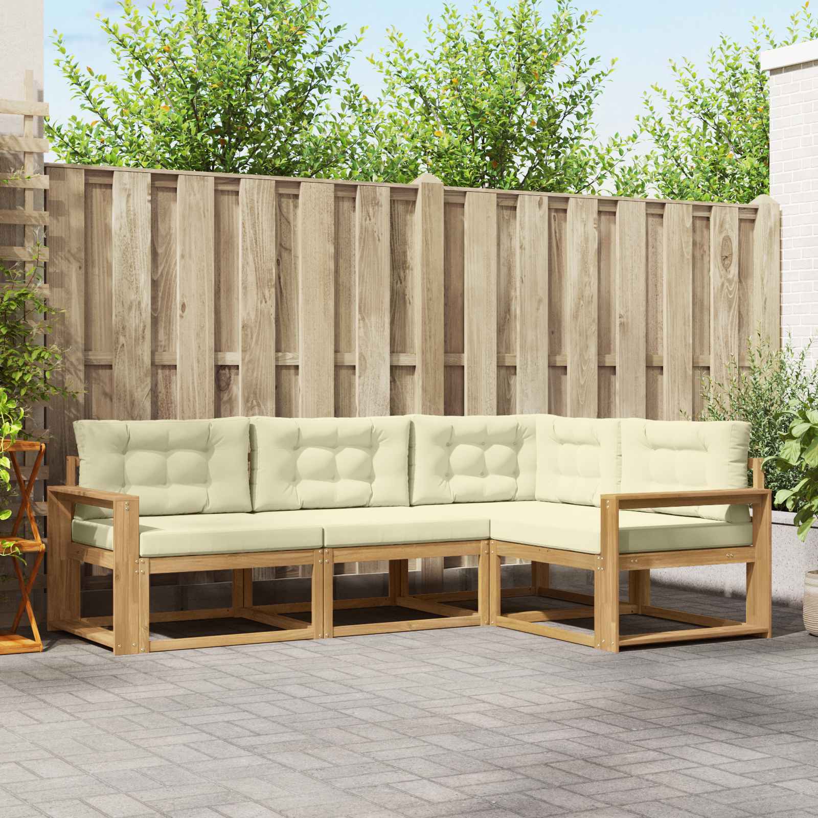 Outdoor-Sofagarnitur mit Kissen 3 pcs Weiß und Creme Polyester