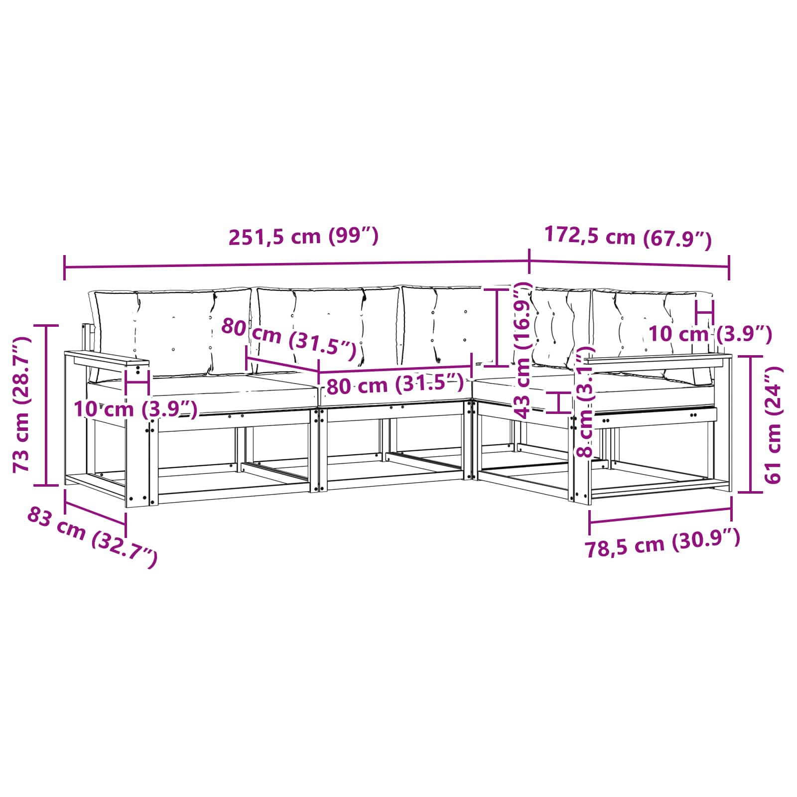 Outdoor-Sofagarnitur 3 pcs Weiß und Anthrazit Polyester
