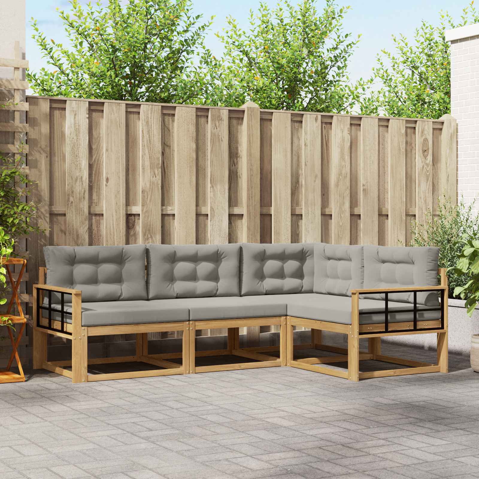 Outdoor-Sofagarnitur 3 pcs Weiß und Hellgrau Polyester