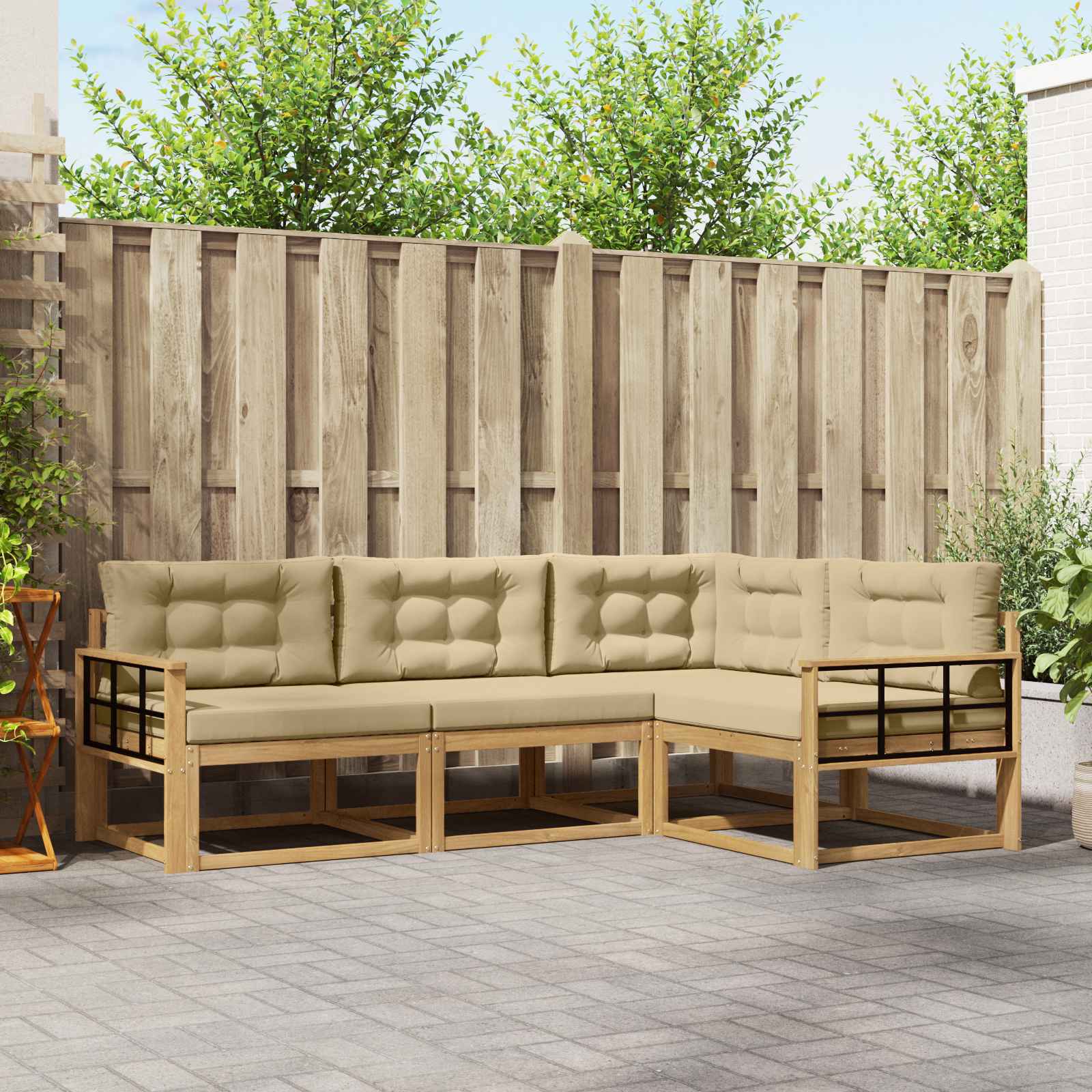 Outdoor-Sofagarnitur mit Kissen 3 pcs Weiß und Beige Polyester