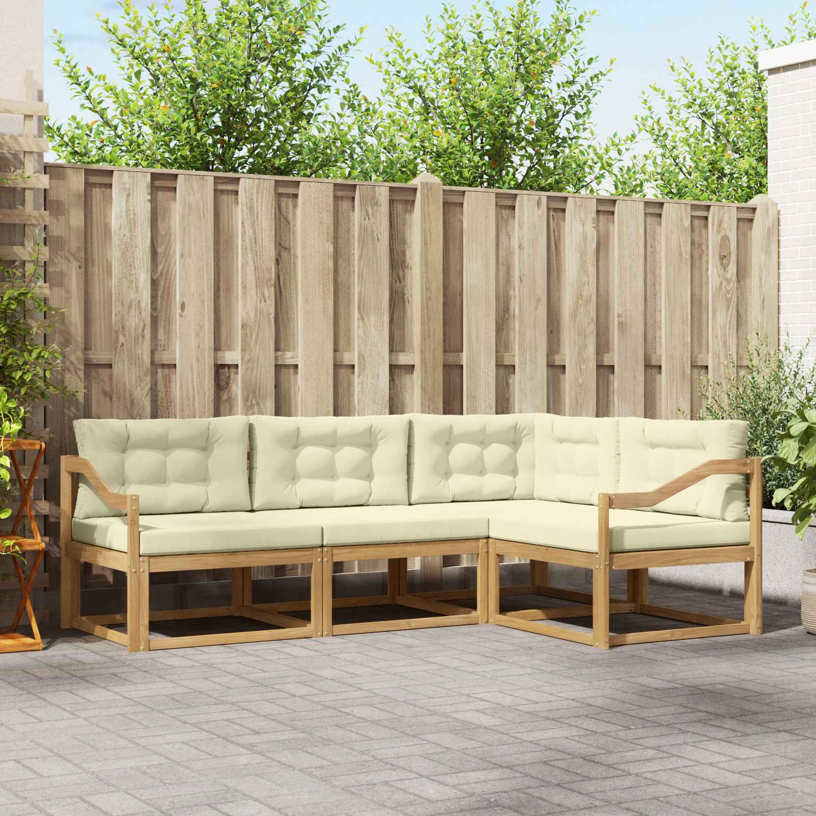 Outdoor-Sofagarnitur mit Kissen 3 pcs Weiß und Creme Polyester