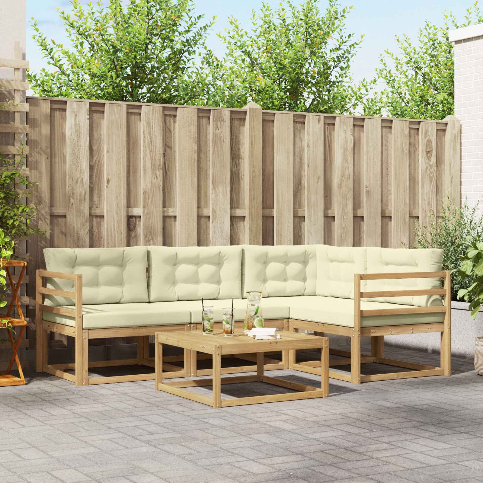 Outdoor-Sofagarnitur 5 pcs Weiß und Creme 79 x 79 x 37 cm