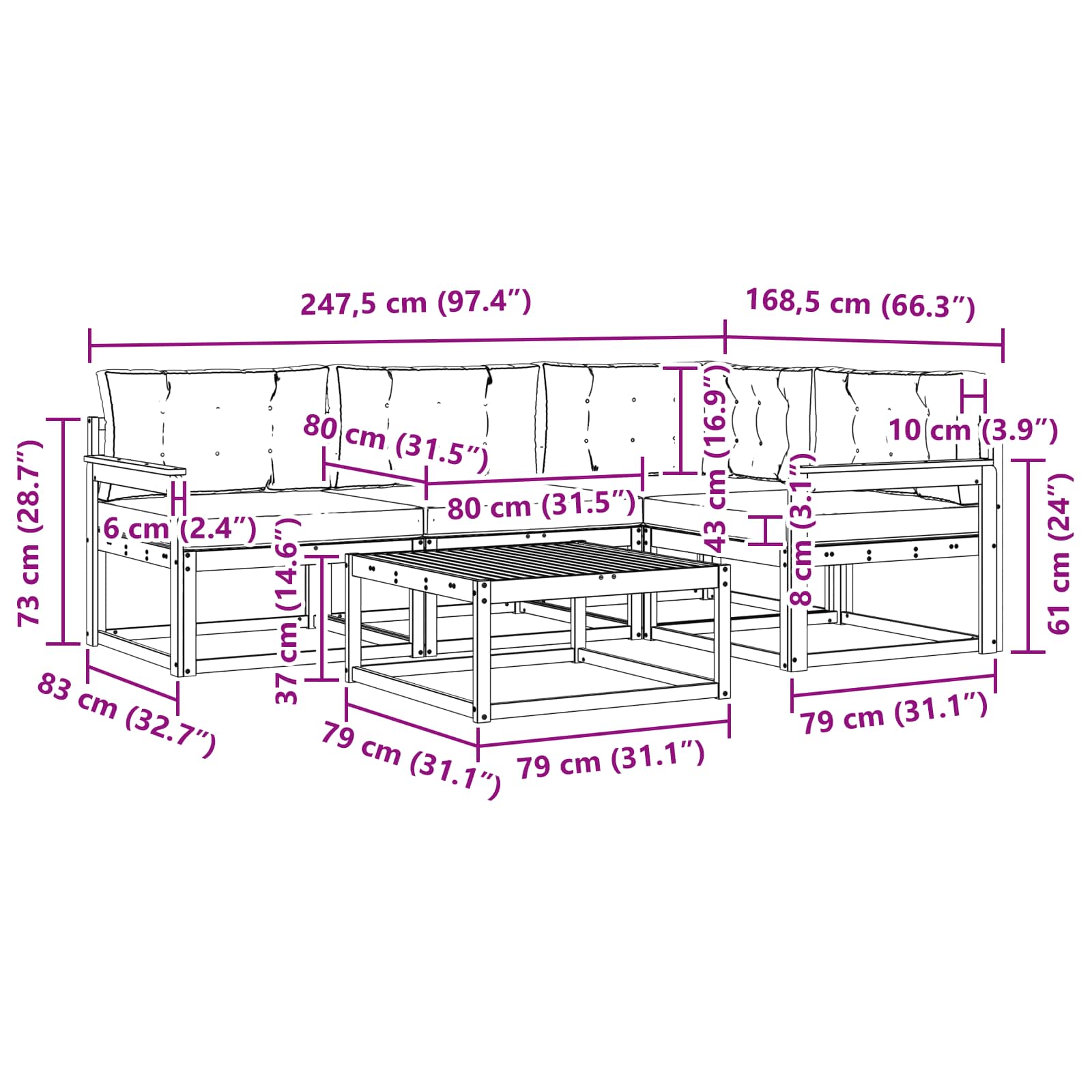 Outdoor-Sofagarnitur 5 pcs Weiß und Hellgrau 79 x 79 x 37 cm