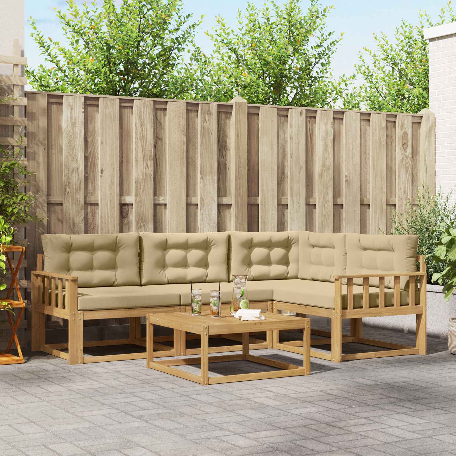 Outdoor-Sofagarnitur 5 pcs Weiß und Beige 79 x 79 x 37 cm
