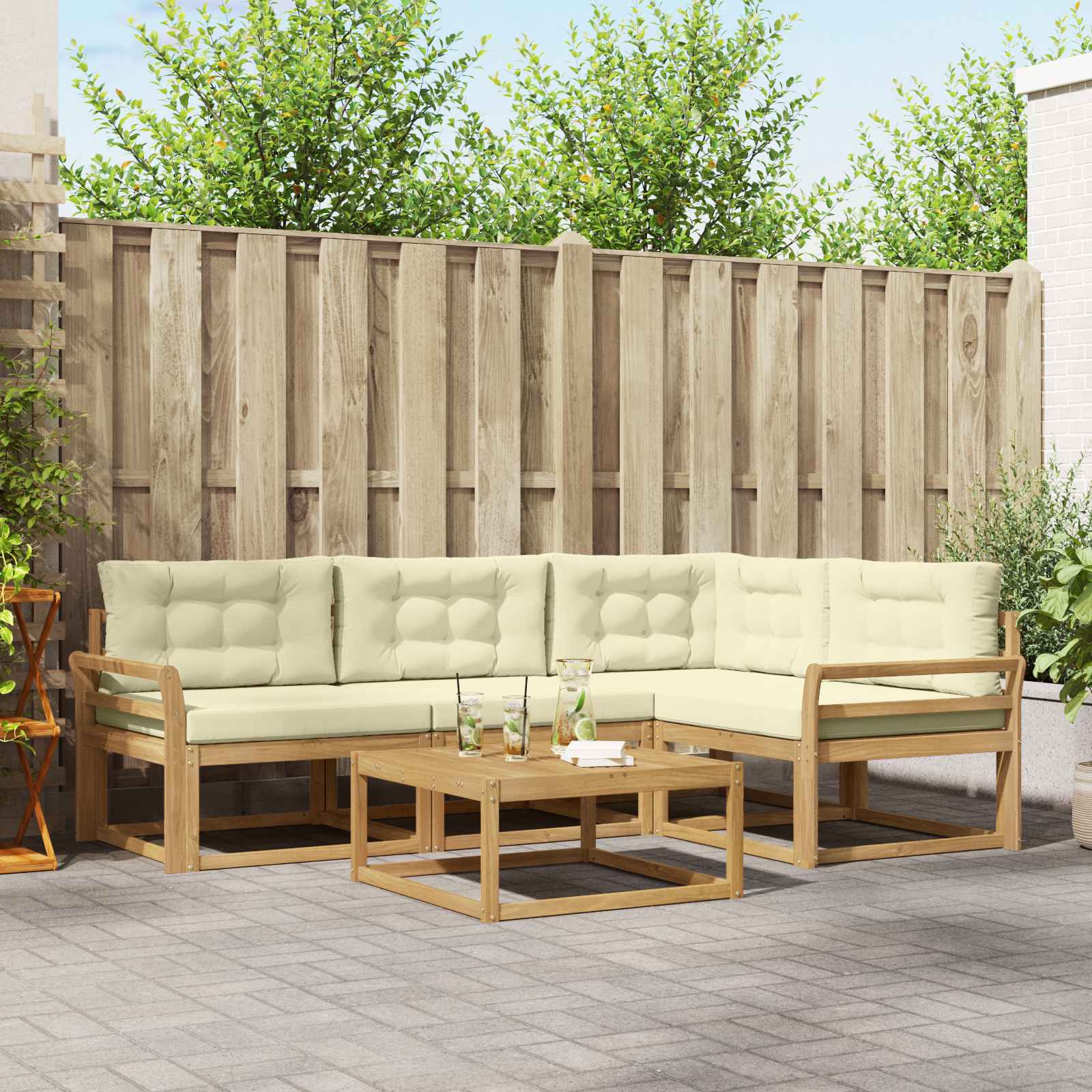 Outdoor-Sofagarnitur 5 pcs Weiß und Creme 79 x 79 x 37 cm