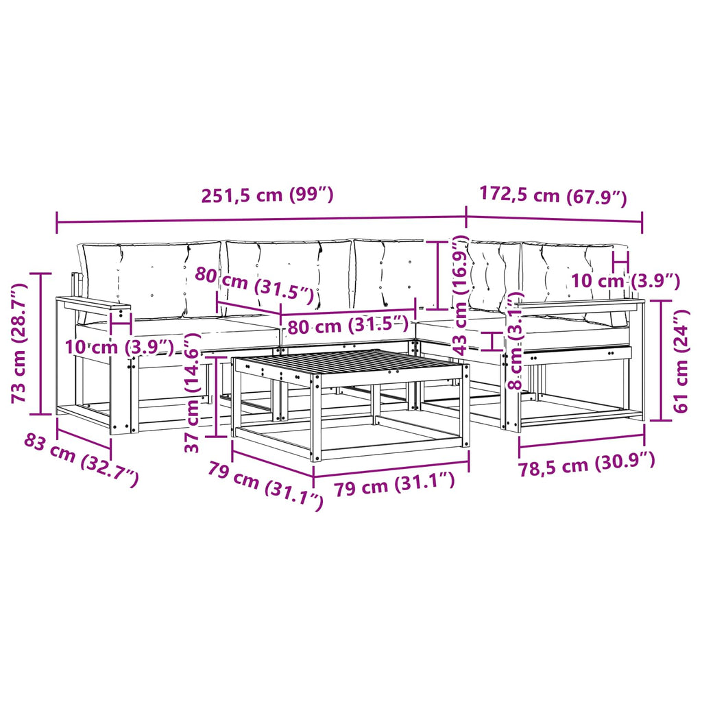 Outdoor-Sofagarnitur 5 pcs Weiß und Hellgrau 79 x 79 x 37 cm