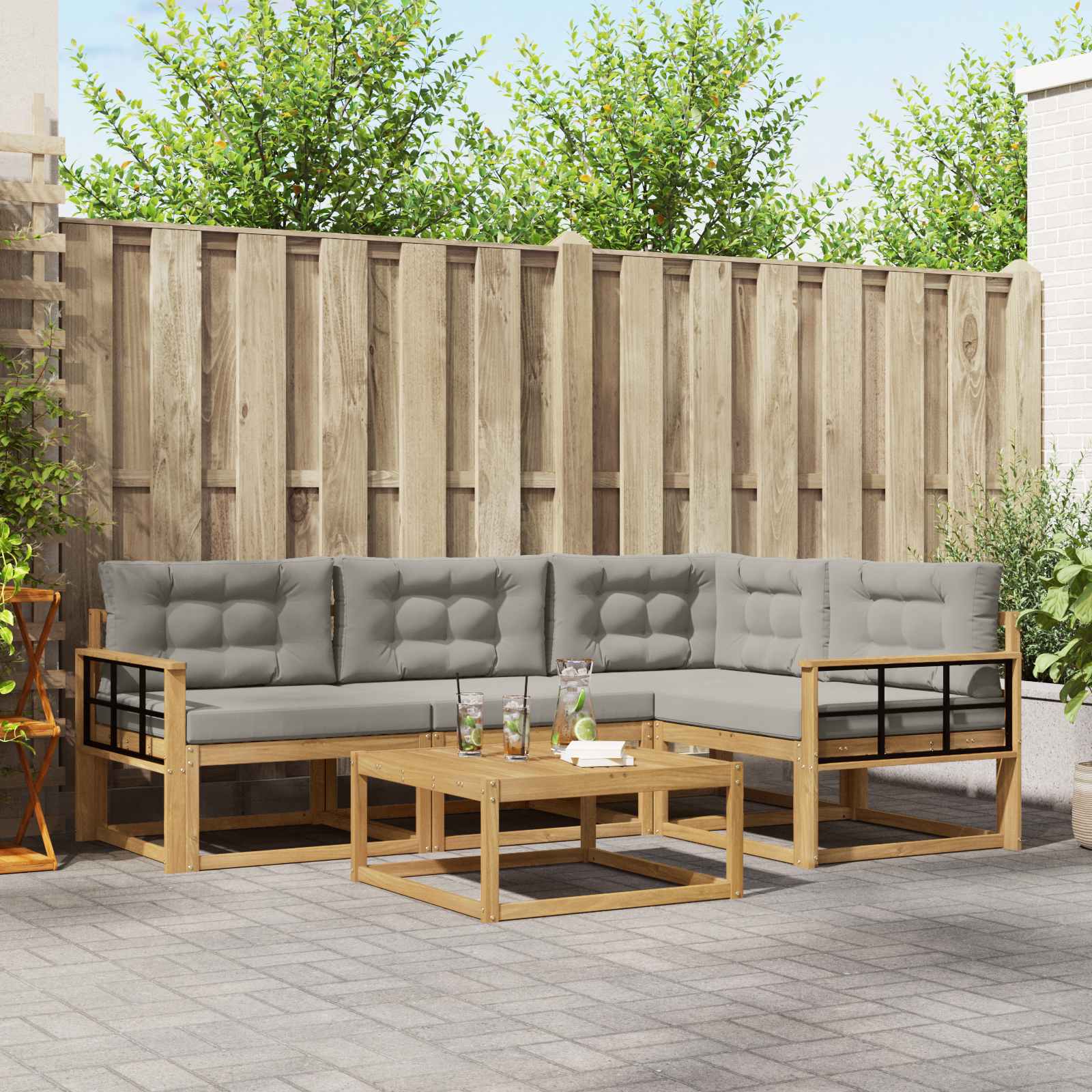 Outdoor-Sofagarnitur 5 pcs Weiß und Hellgrau 79 x 79 x 37 cm