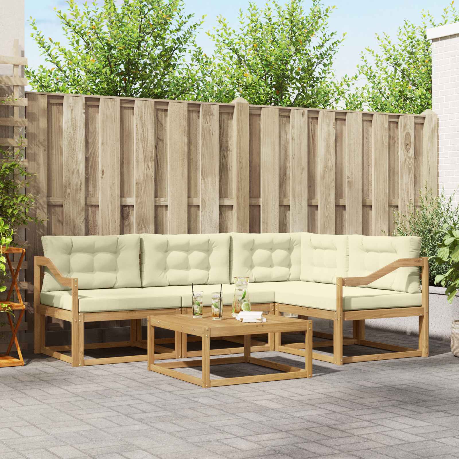 Outdoor-Sofagarnitur 5 pcs Weiß und Creme 79 x 79 x 37 cm