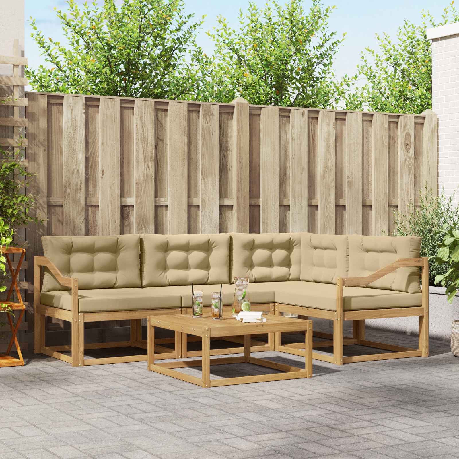 Outdoor-Sofagarnitur 5 pcs Weiß und Beige 79 x 79 x 37 cm