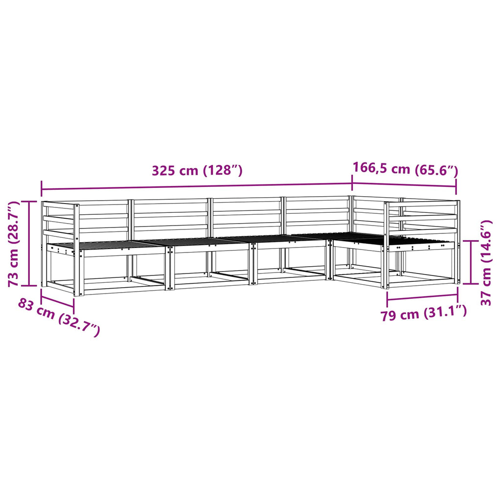 Outdoor-Sofagarnitur 5 pcs Weiß 325 x 166,5 x 73 cm