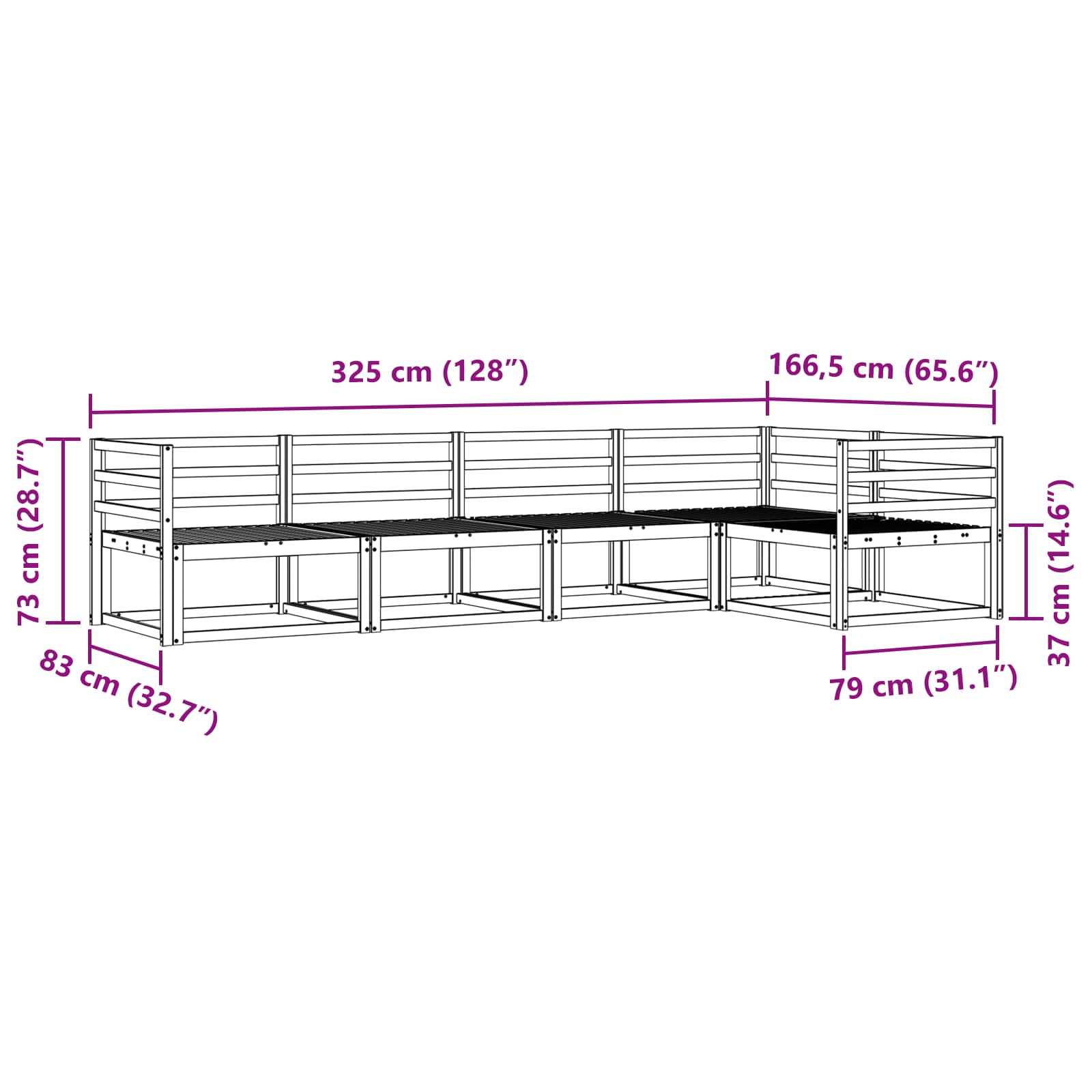 Outdoor-Sofagarnitur 5 pcs Weiß 325 x 166,5 x 73 cm