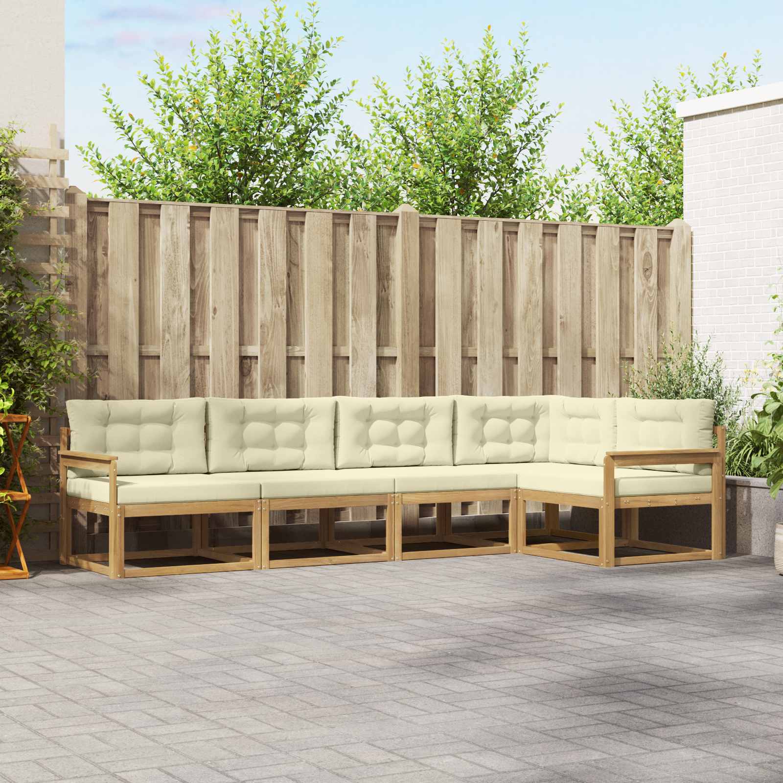 Outdoor-Sofagarnitur mit Kissen 4 pcs Weiß und Creme Polyester