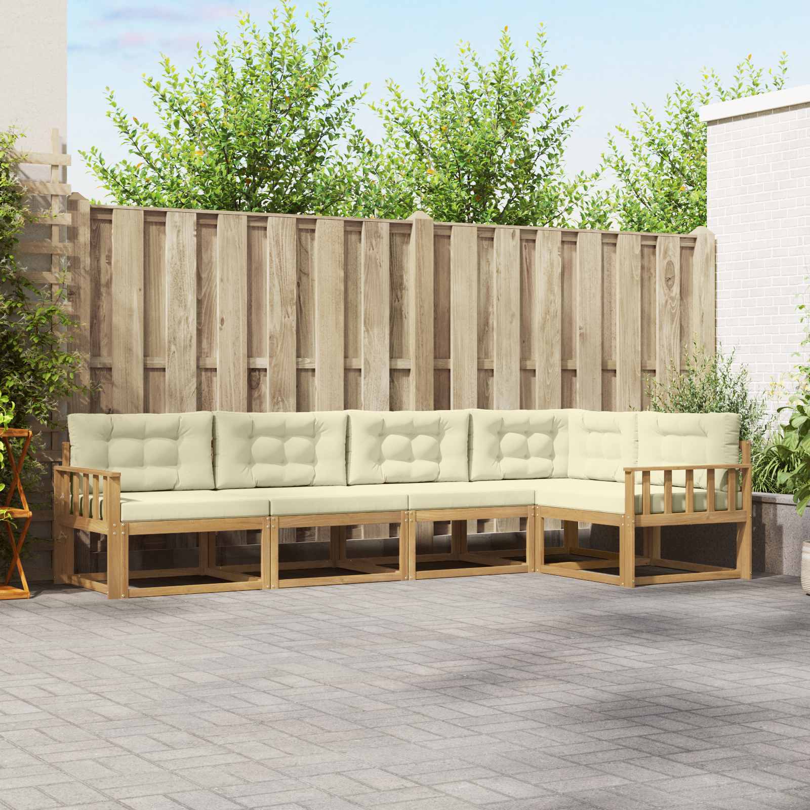Outdoor-Sofagarnitur mit Kissen 4 pcs Weiß und Creme Polyester