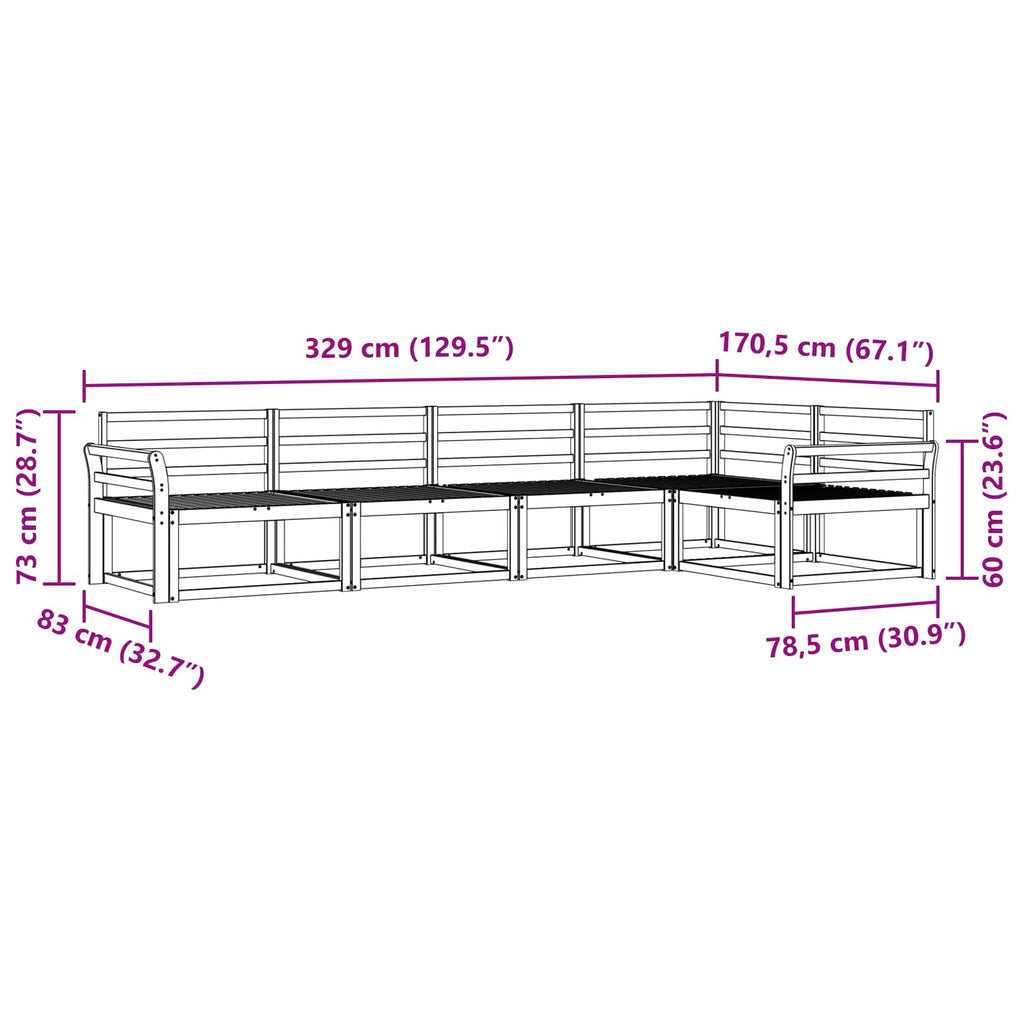 Outdoor-Sofagarnitur 5 pcs Weiß 329 x 170,5 x 73 cm
