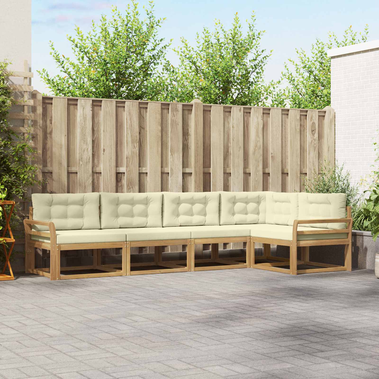 Outdoor-Sofagarnitur mit Kissen 4 pcs Weiß und Creme Polyester