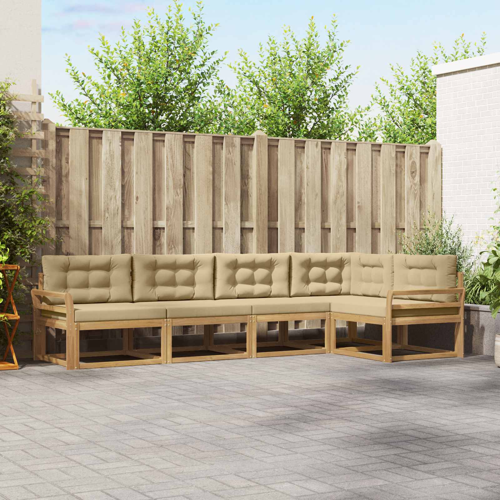 Outdoor-Sofagarnitur mit Kissen 4 pcs Weiß und Beige Polyester
