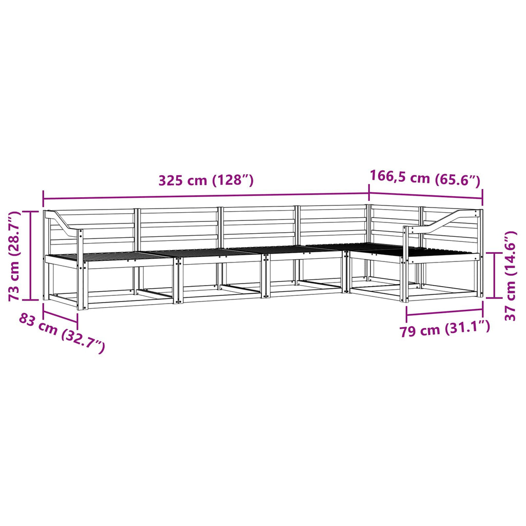 Outdoor-Sofagarnitur 5 pcs Weiß 325 x 166,5 x 73 cm