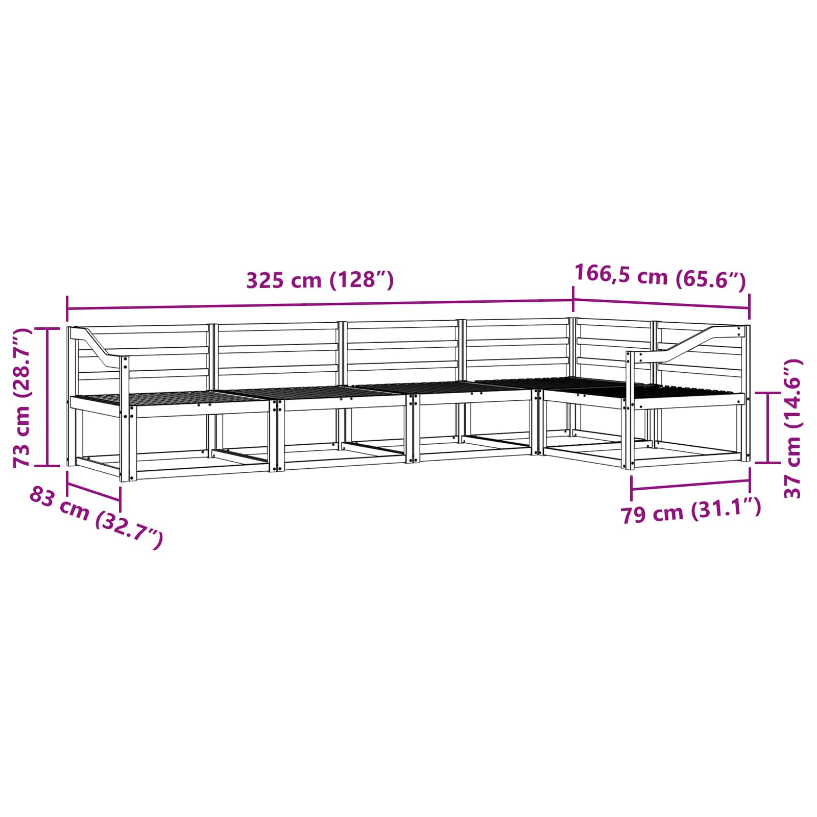 Outdoor-Sofagarnitur 5 pcs Weiß 325 x 166,5 x 73 cm