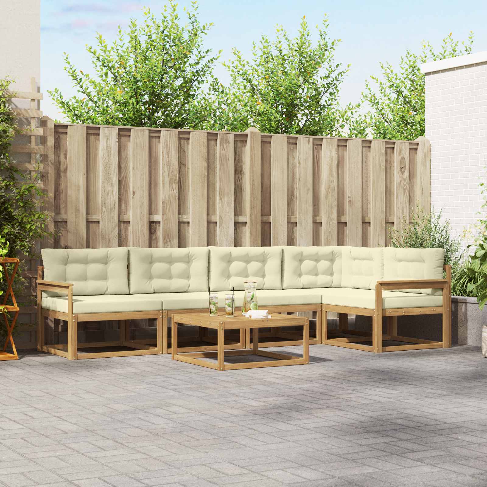 Outdoor-Sofagarnitur 6 pcs Weiß und Creme 79 x 79 x 37 cm