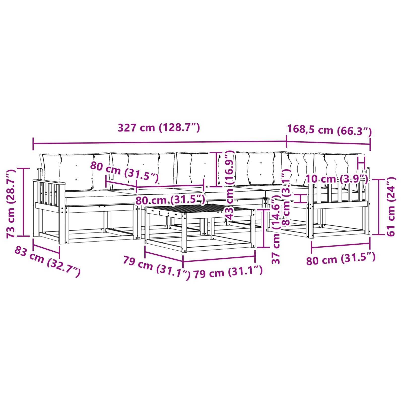 Outdoor-Sofagarnitur 6 pcs Weiß und Anthrazit 79 x 79 x 37 cm