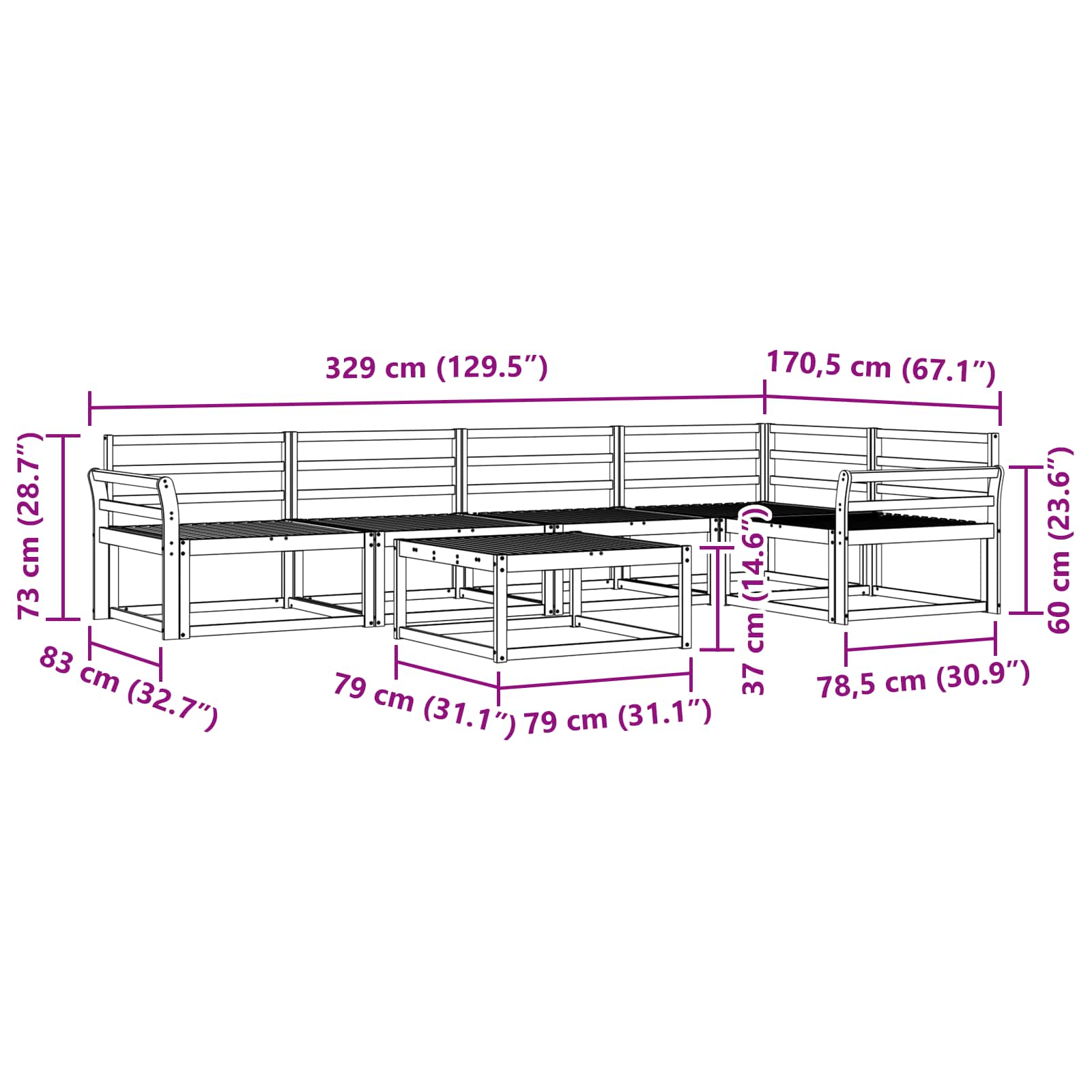 Outdoor-Sofagarnitur 6 pcs Weiß 79 x 79 x 37 cm