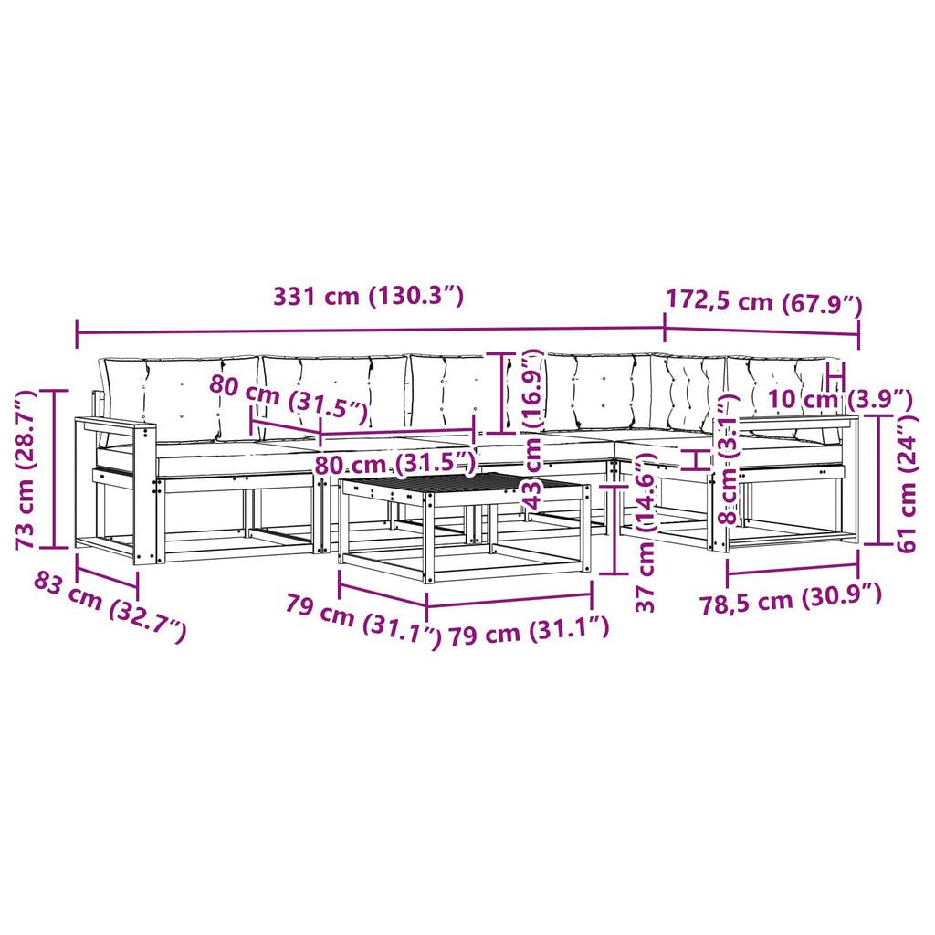 Outdoor-Sofagarnitur 6 pcs Weiß und Hellgrau 79 x 79 x 37 cm