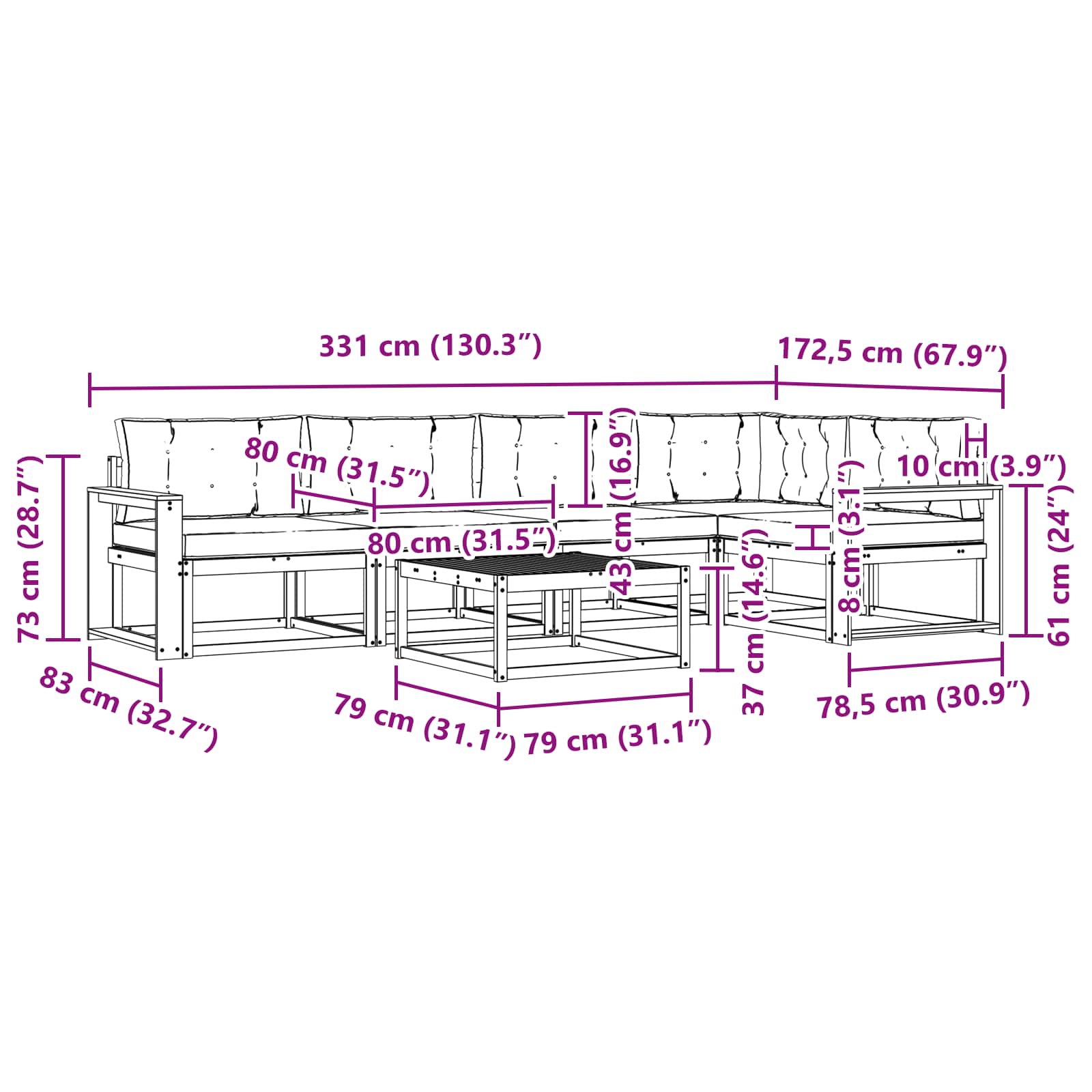 Outdoor-Sofagarnitur 6 pcs Weiß und Hellgrau 79 x 79 x 37 cm