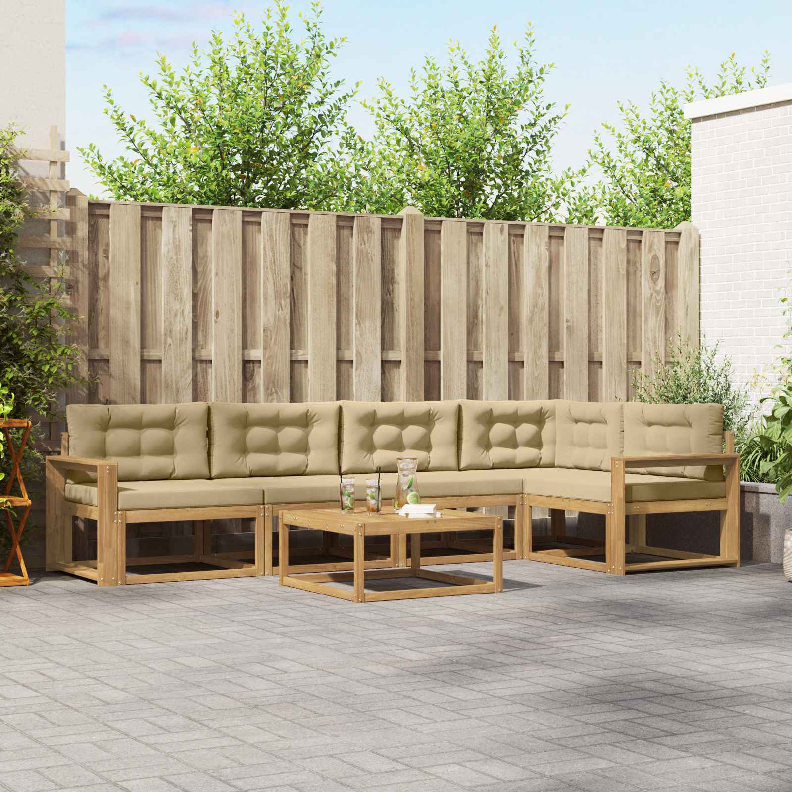 Outdoor-Sofagarnitur 6 pcs Weiß und Beige 79 x 79 x 37 cm