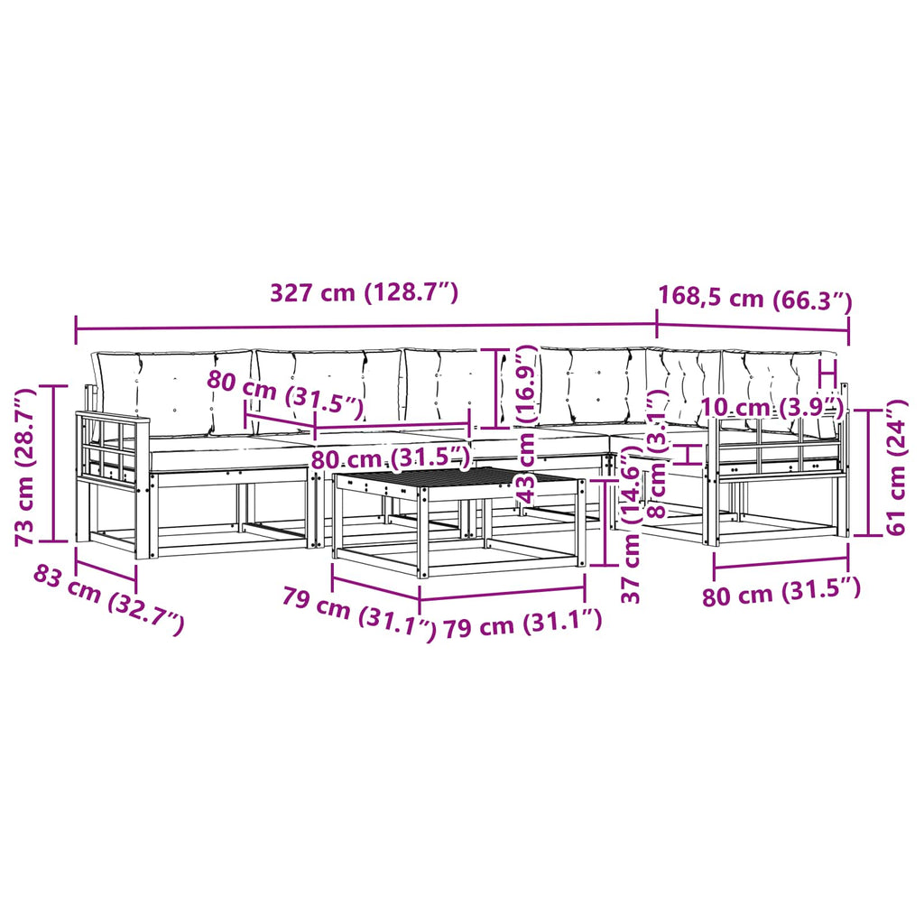 Outdoor-Sofagarnitur 6 pcs Weiß und Anthrazit 79 x 79 x 37 cm