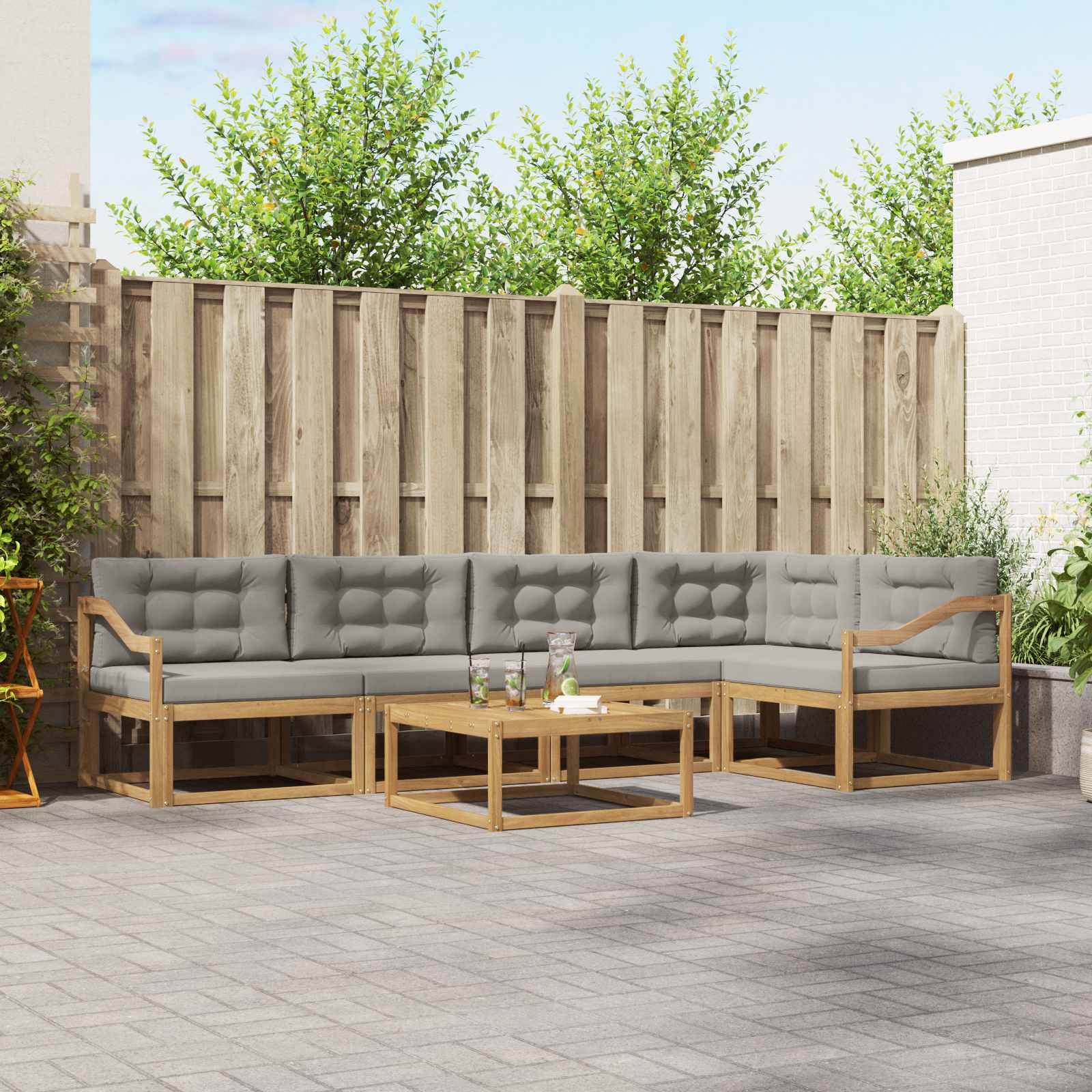Outdoor-Sofagarnitur 6 pcs Weiß und Hellgrau 79 x 79 x 37 cm