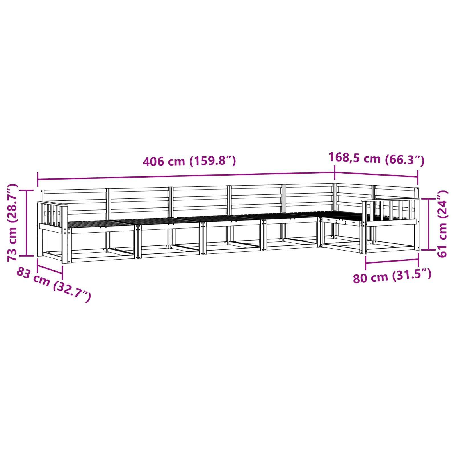 Outdoor-Sofagarnitur 6 pcs Weiß 406 x 168,5 x 73 cm