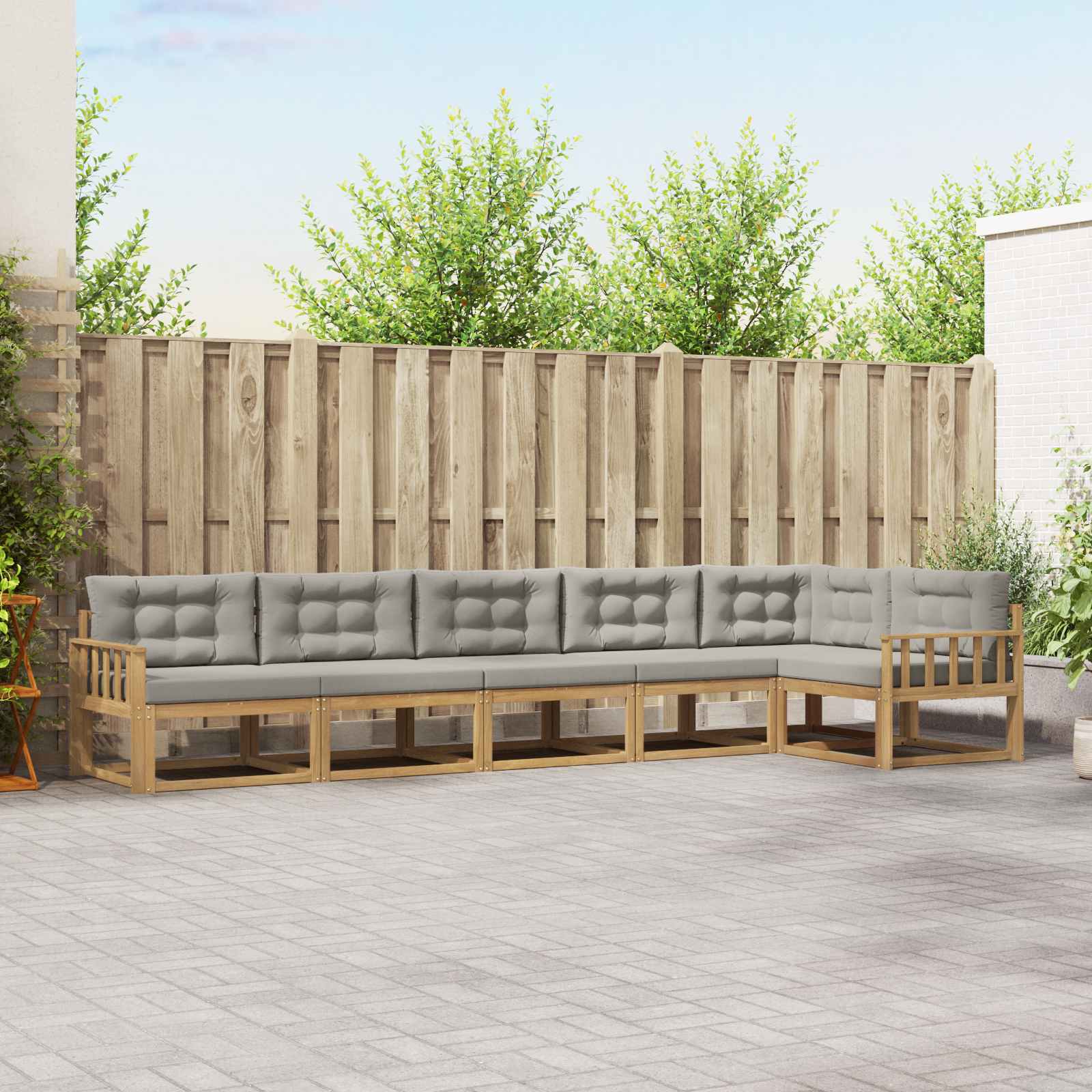 Outdoor-Sofagarnitur 4 pcs Weiß und Hellgrau Polyester