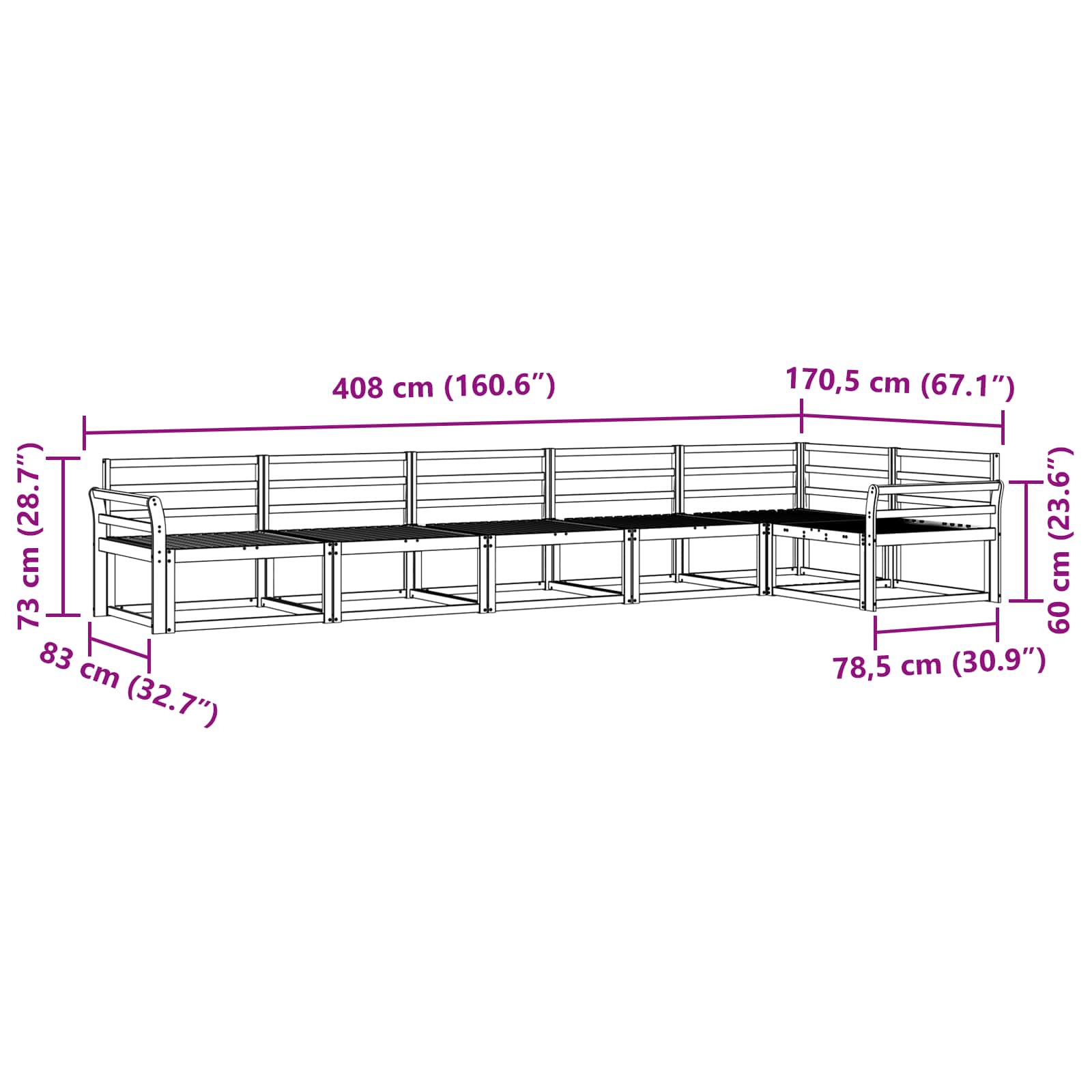 Outdoor-Sofagarnitur 6 pcs Weiß 408 x 170,5 x 73 cm