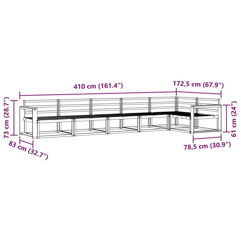 Outdoor-Sofagarnitur 6 pcs Weiß 410 x 172,5 x 73 cm