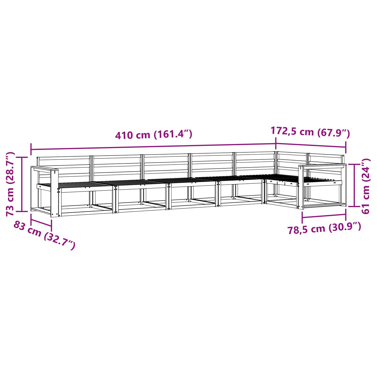 Outdoor-Sofagarnitur 6 pcs Weiß 410 x 172,5 x 73 cm