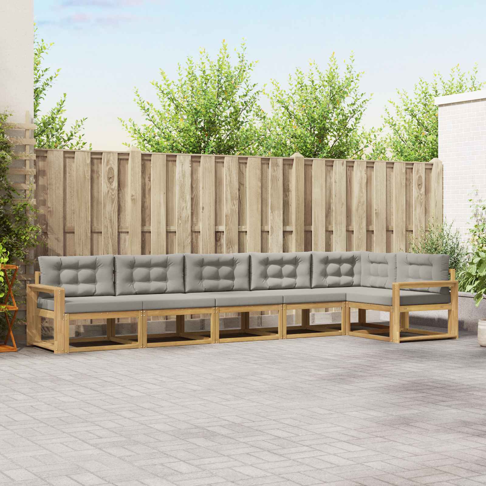 Outdoor-Sofagarnitur 4 pcs Weiß und Hellgrau Polyester