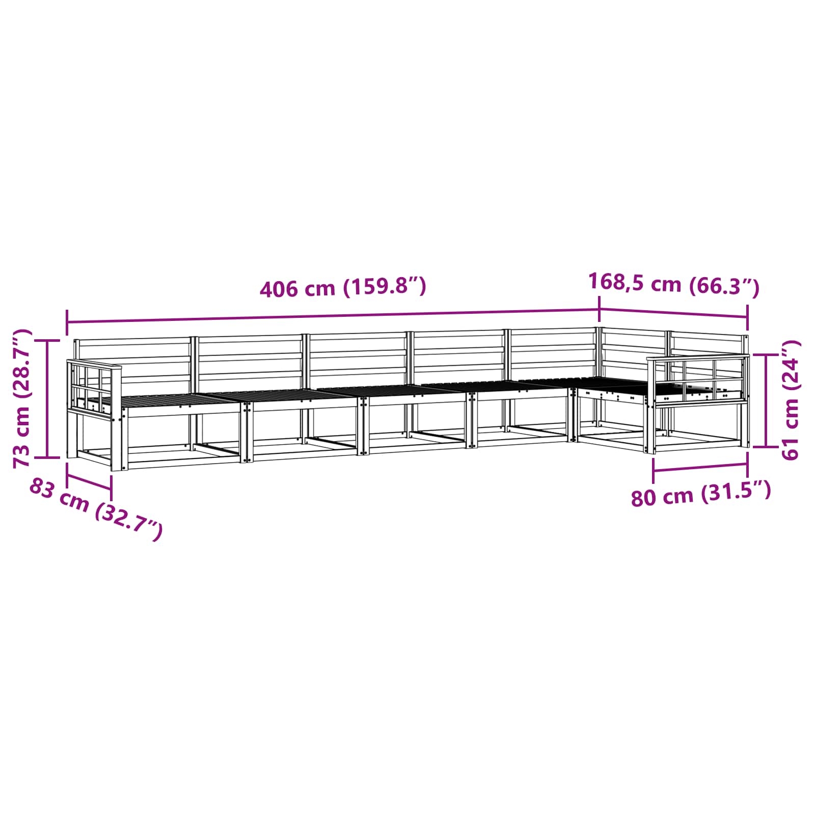 Outdoor-Sofagarnitur 6 pcs Weiß 406 x 168,5 x 73 cm