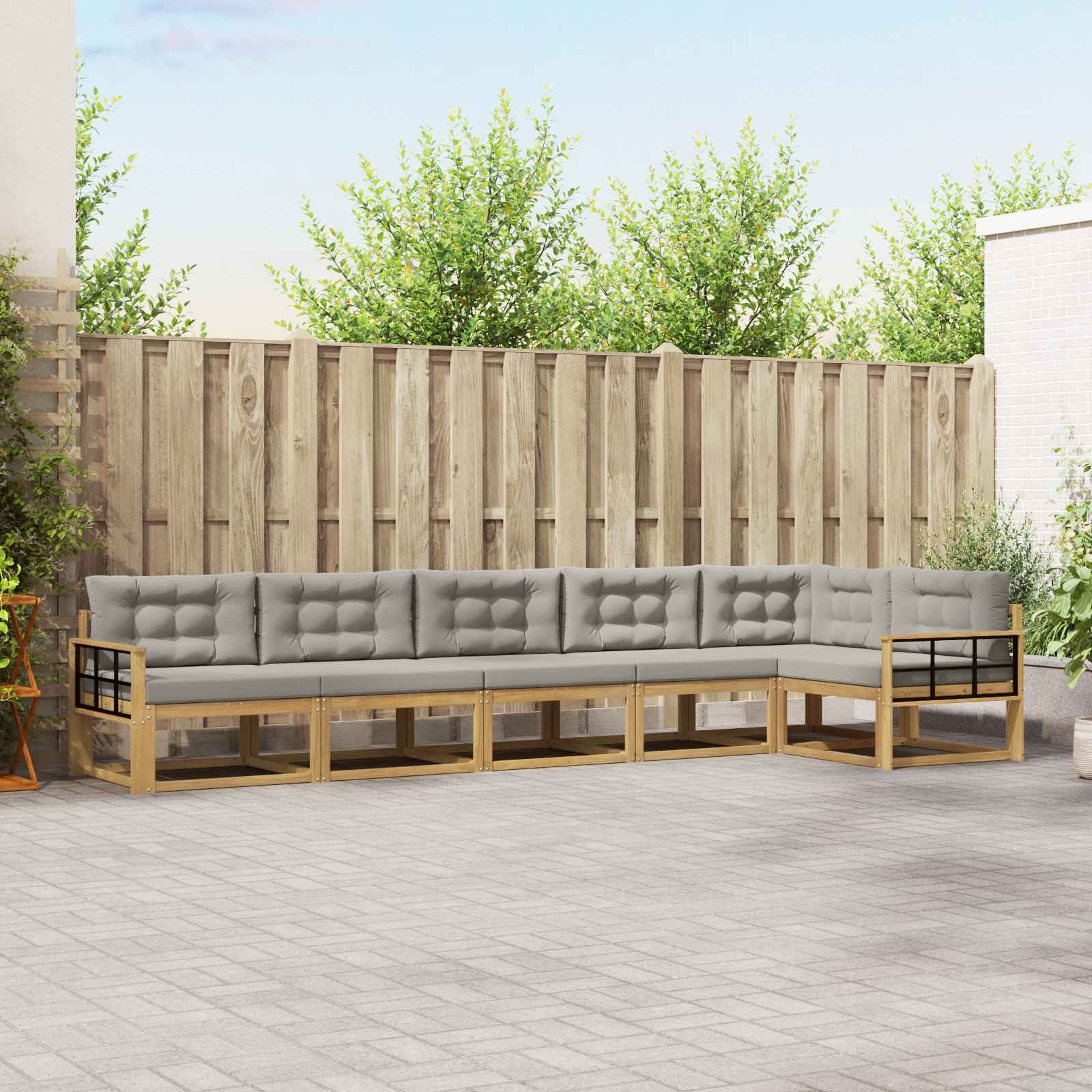 Outdoor-Sofagarnitur 4 pcs Weiß und Hellgrau Polyester