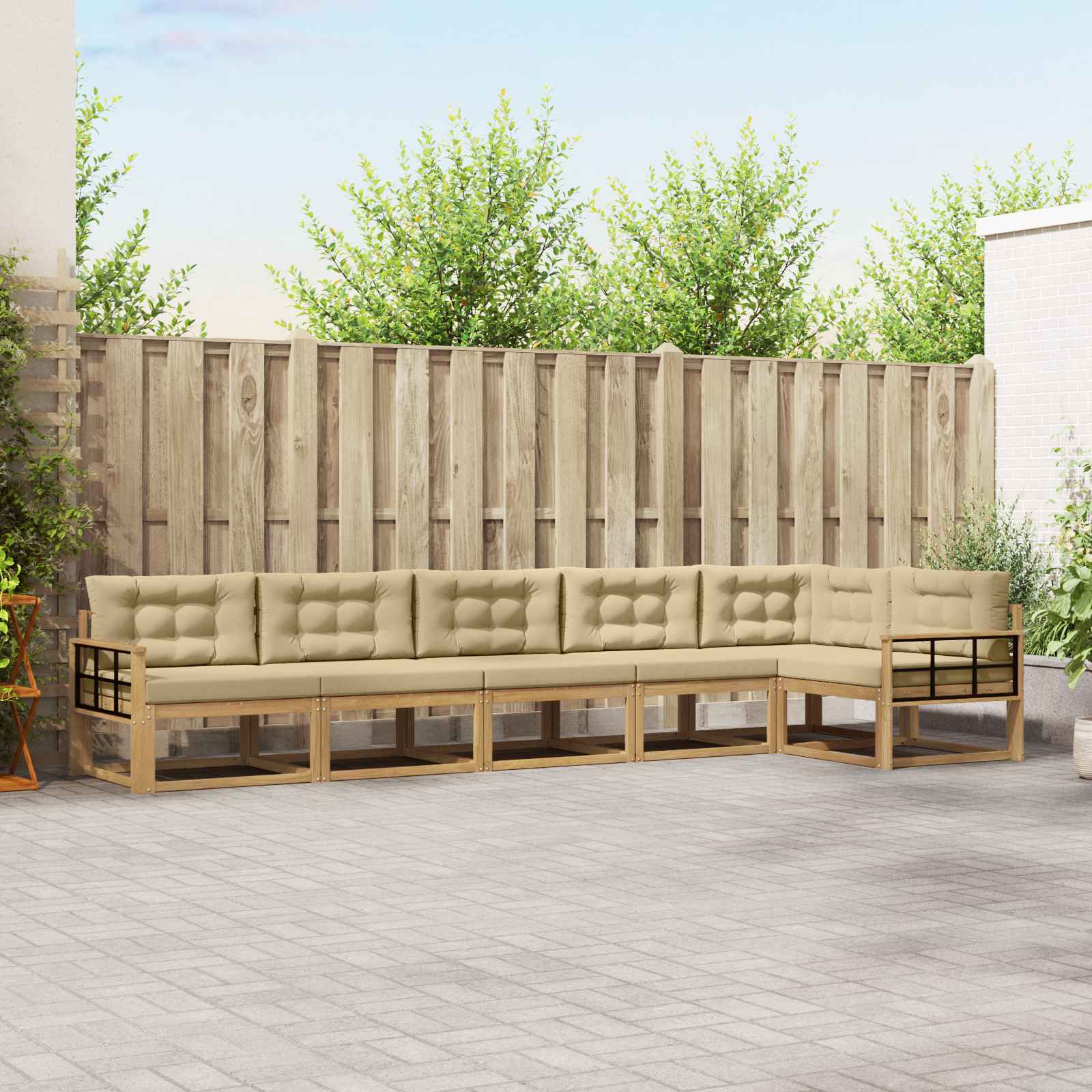 Outdoor-Sofagarnitur mit Kissen 4 pcs Weiß und Beige Polyester