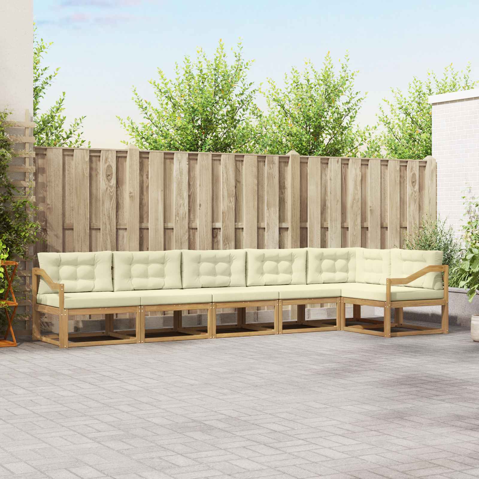 Outdoor-Sofagarnitur mit Kissen 4 pcs Weiß und Creme Polyester